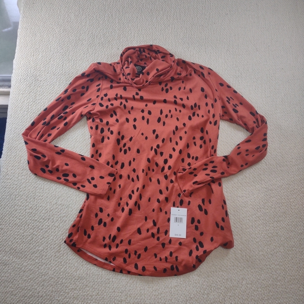 Bobeau Turtleneck Top Medium Rust‎ Dalmatian Classic Lightweight Office Business